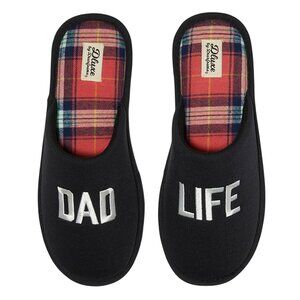 Dluxe Dearfoams Dad Life Slippers Black Plaid Cozy Slip On Mens Slippers M 9/10
